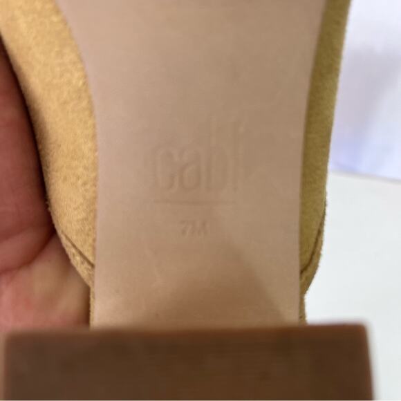 Cabi Mules Womens 7M Marigold Tan Block Heel Casual Slip Op Peep Toe Twisted Top - Picture 9 of 11